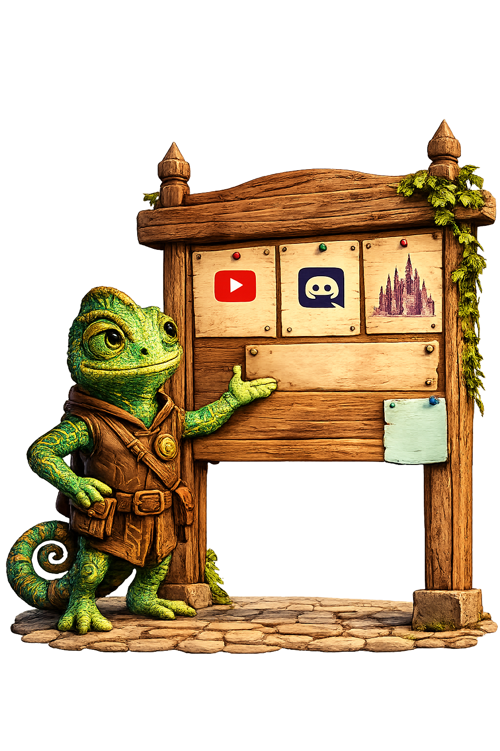 Chameleon Studios community guide beside a symbol board